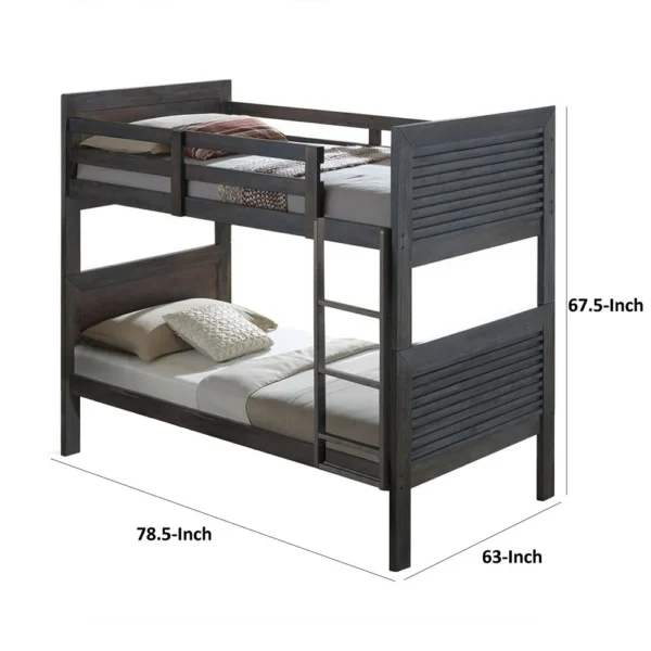 BM342279_4 Wexo Twin over Twin Bunk Bed, Charcoal Brown Slat Design and Ladder
