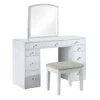 BM342298 Texo 3pc White Vanity Table Set with LED Mirror and Beige Padded Stool