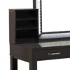 Jexo 3pc Cherry Vanity Table Set with LED Mirror, 3 Drawer, Gray Padded Stool