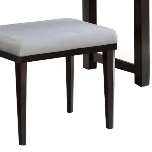 Jexo 3pc Cherry Vanity Table Set with LED Mirror, 3 Drawer, Gray Padded Stool