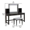 Jexo 3pc Cherry Vanity Table Set with LED Mirror, 3 Drawer, Gray Padded Stool