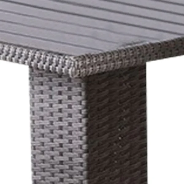 BM342307_2 Nia Bistro Outdoor Table, Marble Base, Gray PE Rattan Frame, 27 Inch