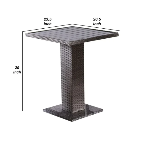 BM342307_4 Nia Bistro Outdoor Table, Marble Base, Gray PE Rattan Frame, 27 Inch