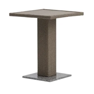 Nia Bistro Outdoor Table, Marble Base, Brown PE Rattan Frame, 27 Inch