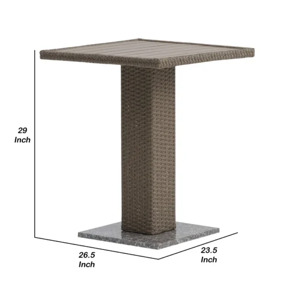 Nia Bistro Outdoor Table, Marble Base, Brown PE Rattan Frame, 27 Inch