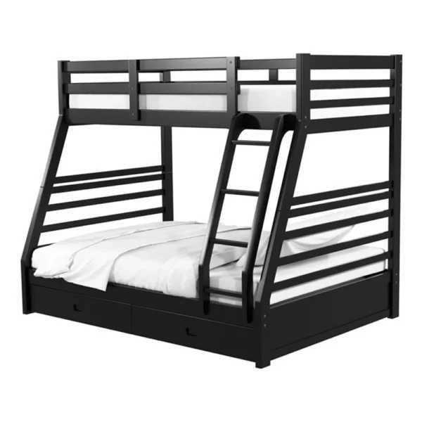 BM342321 Zegy Twin over Full Bunk Bed with 2 Drawers and Attached Ladder, Black