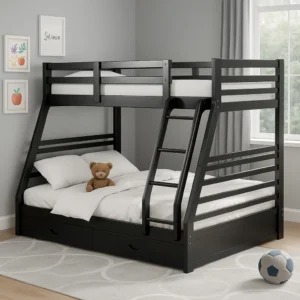 Zegy Twin over Full Bunk Bed with 2 Drawers and Attached Ladder, Black