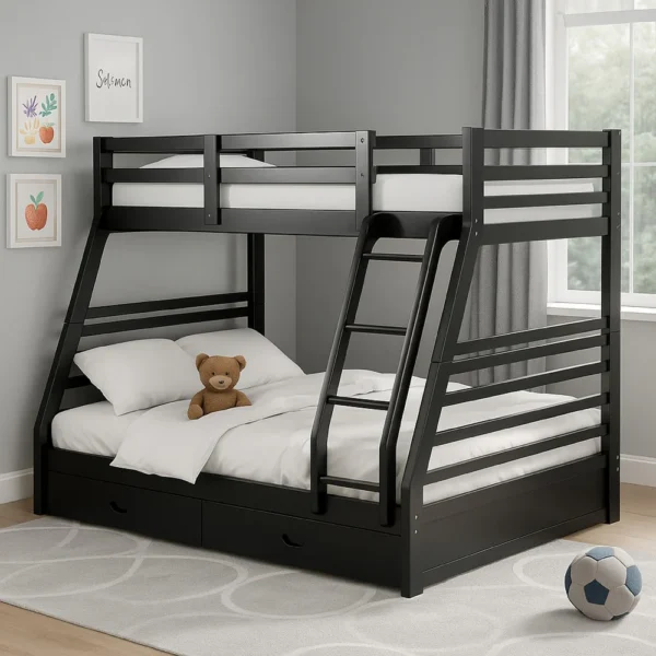 BM342321_5 Zegy Twin over Full Bunk Bed with 2 Drawers and Attached Ladder, Black