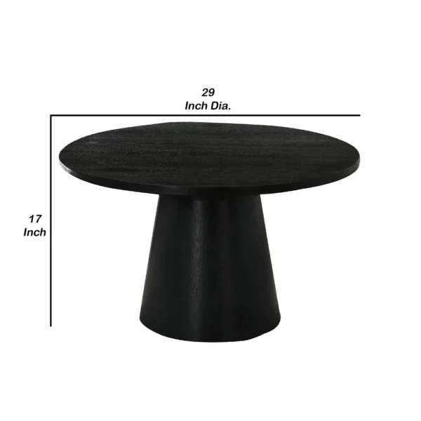 Kily Coffee Table, Cone Pedestal Base, 29 Inch Round Top in Black