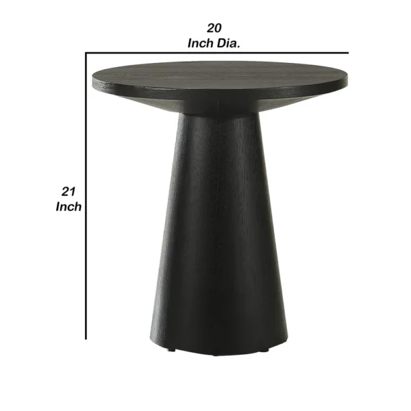 Kily Side End Table, Cone Pedestal Base, 20 Inch Round Top in Black