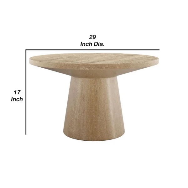 Kily Coffee Table, Pedestal Base, 29 Inch Round Top in Oak Brown