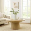 Kily Coffee Table, Pedestal Base, 29 Inch Round Top in Oak Brown