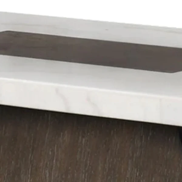 BM342333_2 Asten Coffee Table, 48 Inch White Marble, Walnut Brown Pedestal Base