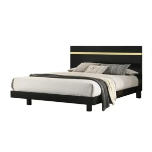 Yoki Full Size Bed w Underbed LED, Acrylic Gold Trim, Black Frame