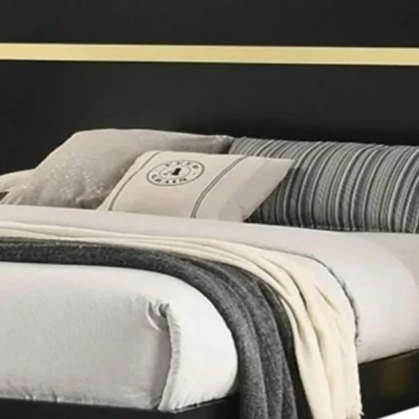 Yoki Full Size Bed w Underbed LED, Acrylic Gold Trim, Black Frame