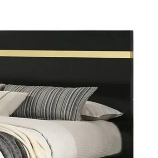 Yoki Full Size Bed w Underbed LED, Acrylic Gold Trim, Black Frame