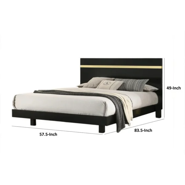 Yoki Full Size Bed w Underbed LED, Acrylic Gold Trim, Black Frame