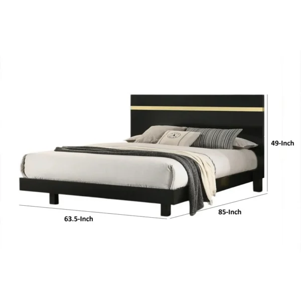Yoki Queen Size Bed w Underbed LED, Acrylic Gold Trim, Black Frame