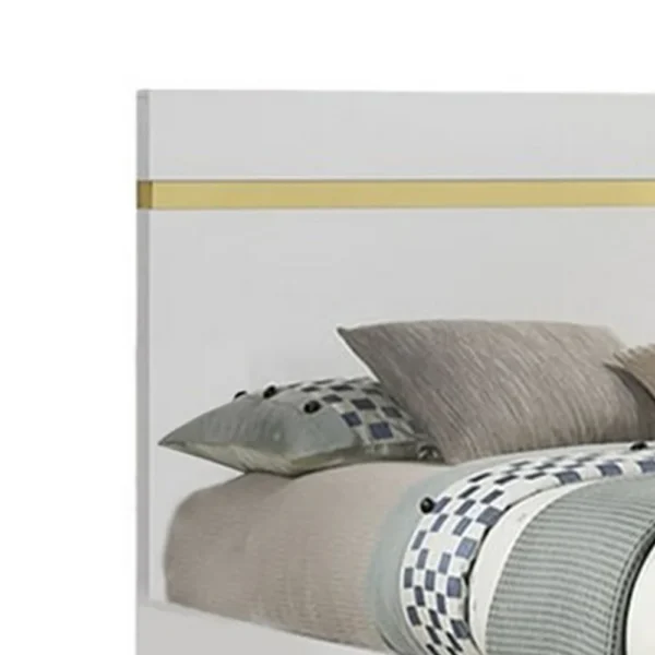 Yoki Queen Size Bed w Underbed LED, Acrylic Gold Trim, White Frame