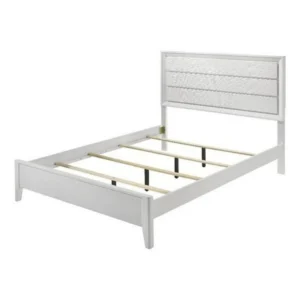 Tory King Size Bed, Wave Texture and Mitered Corners, Modern White