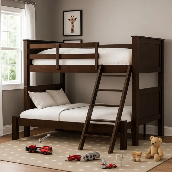 BM342408_6 Zedy Twin over Full Bunk Bed with Ladder and Guardrails, Walnut Brown