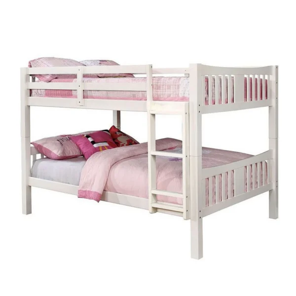BM342410 Nedy Full over Full Bunk Bed with Attached Ladder, White Solid Wood