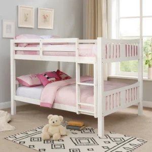 Nedy Full over Full Bunk Bed with Attached Ladder, White Solid Wood