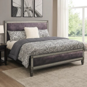 Laine Full Bed, Glam Crystal Acrylic Trim, Gray Fabric Upholstered