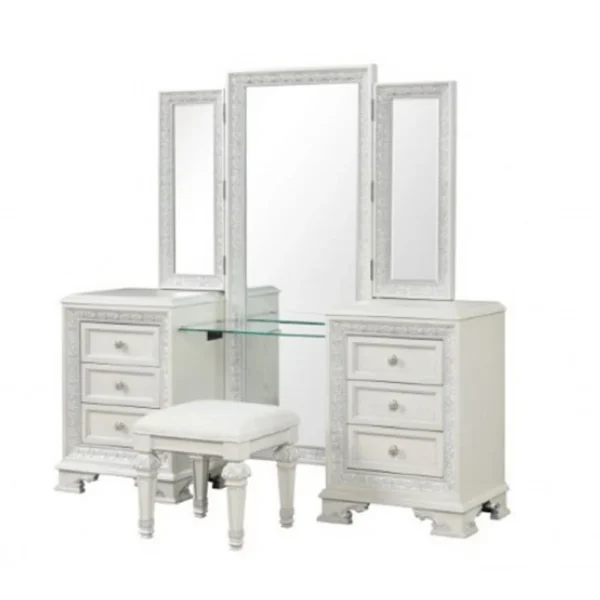 Miamy Vanity Set, 6 Drawers, Padded Stool, LED Mirror, Creamy White