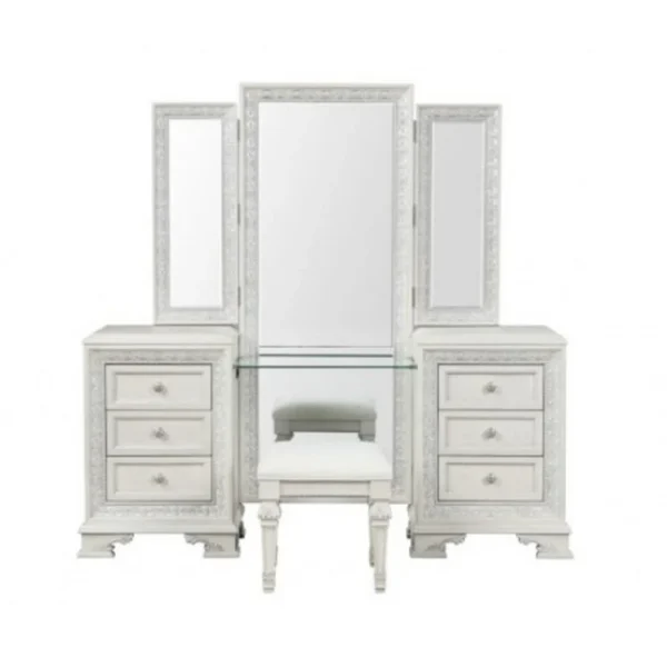 Miamy Vanity Set, 6 Drawers, Padded Stool, LED Mirror, Creamy White