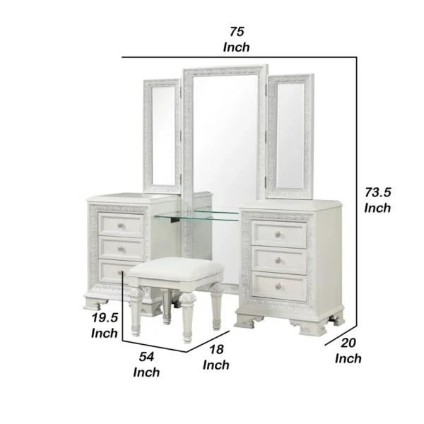 Miamy Vanity Set, 6 Drawers, Padded Stool, LED Mirror, Creamy White