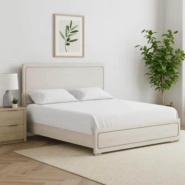 BM342487_5 Thorne Queen Bed, Panel Design, Rounded Edges, White Oak Wood