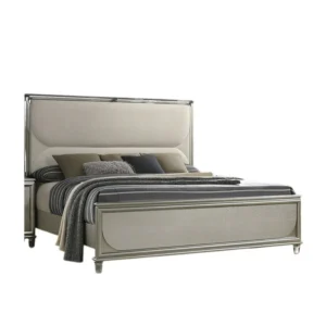 Zema Queen Bed, Upholstered Headboard w LED, Silver Wood, Acrylic Legs