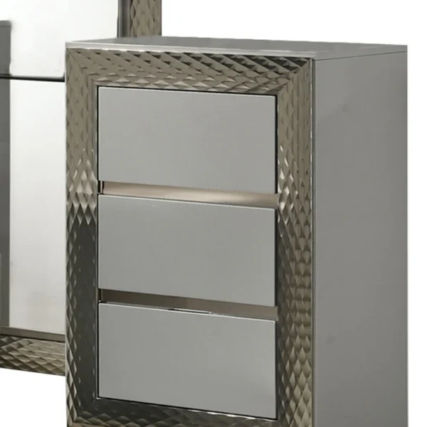 BM342508_2 Vino 3pc Vanity Dressing Table Set w Stool, Gray, Satin Fabric, Rubberwood