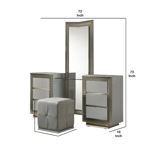 BM342508_4 Vino 3pc Vanity Dressing Table Set w Stool, Gray, Satin Fabric, Rubberwood