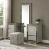 BM342508_5 Vino 3pc Vanity Dressing Table Set w Stool, Gray, Satin Fabric, Rubberwood