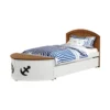 Evon Twin Captain Bed w Trundle, White, Oak Brown, Nautical Coastal Theme