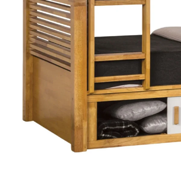 BM342535_3 Dilu Twin over Twin Bunk Bed, Light Oak Brown Hardwood, Reversible Ladder