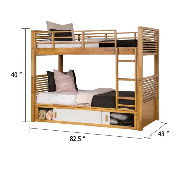 BM342535_4 Dilu Twin over Twin Bunk Bed, Light Oak Brown Hardwood, Reversible Ladder