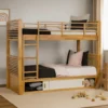 BM342535_6 Dilu Twin over Twin Bunk Bed, Light Oak Brown Hardwood, Reversible Ladder
