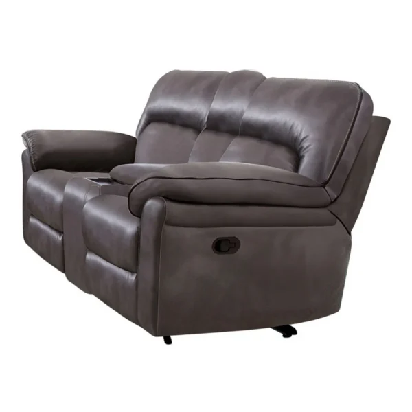 Josy Manual Recliner Loveseat with Console, Dark Gray Faux Leather, 77 Inch