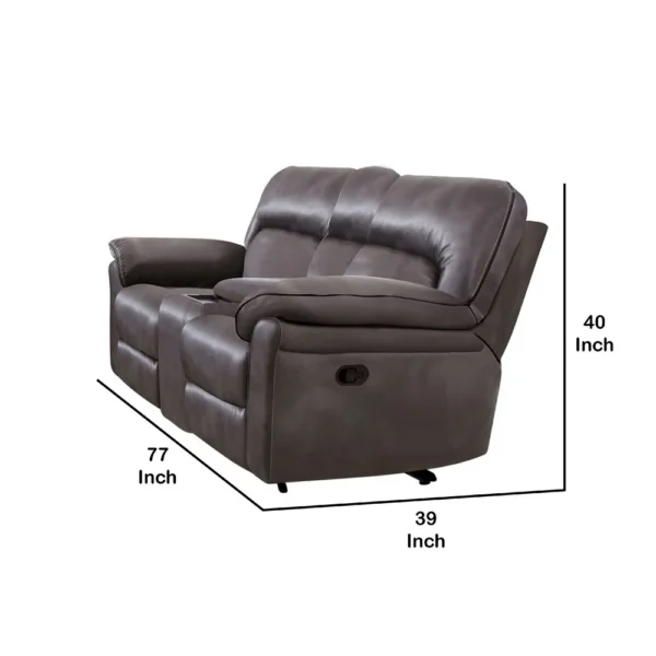 Josy Manual Recliner Loveseat with Console, Dark Gray Faux Leather, 77 Inch