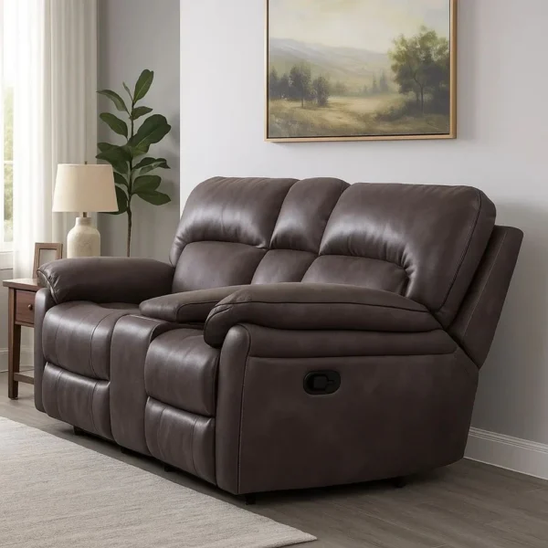 Josy Manual Recliner Loveseat with Console, Dark Gray Faux Leather, 77 Inch