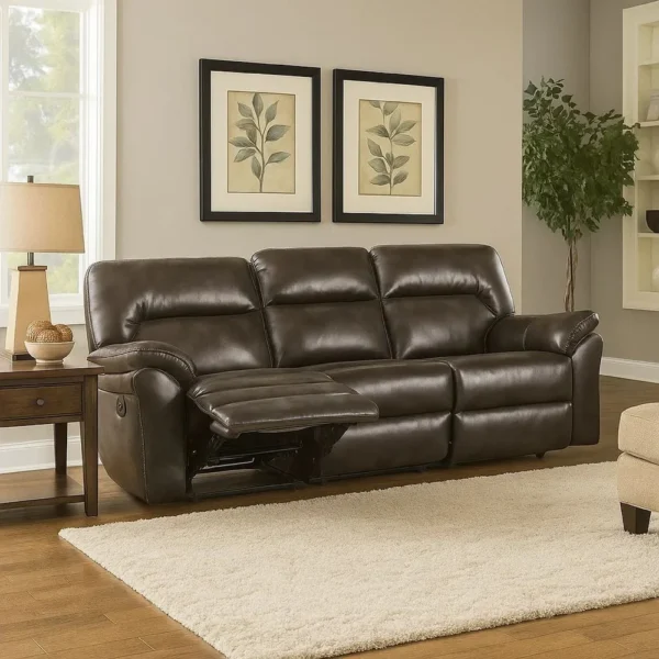 Josy Manual Recliner Sofa, Pillow Top, Dark Gray Faux Leather, 88 Inch