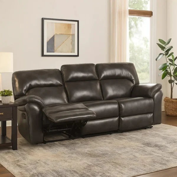 Josy Manual Recliner Sofa, Pillow Top, Dark Gray Faux Leather, 88 Inch