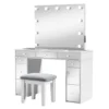 Margo Vanity Set with Lighted Mirror and Padded Stool, White-Gray