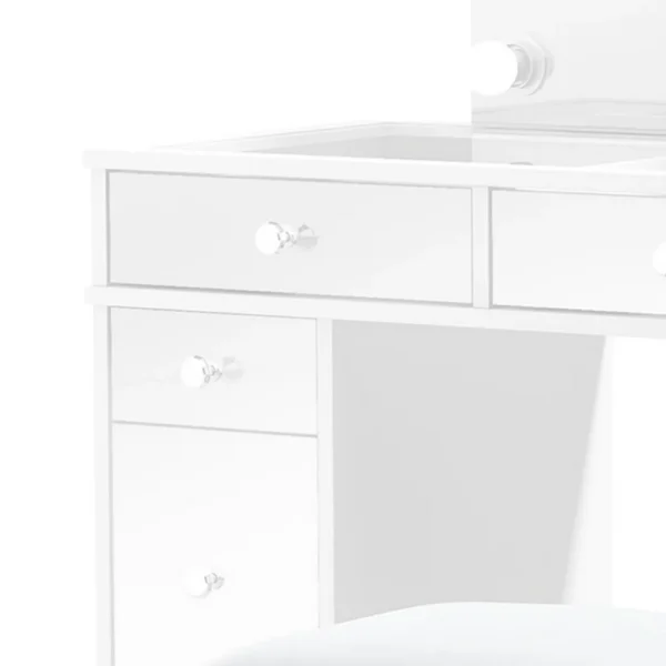 Margo Vanity Set with Lighted Mirror and Padded Stool, White-Gray