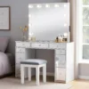 Margo Vanity Set with Lighted Mirror and Padded Stool, White-Gray