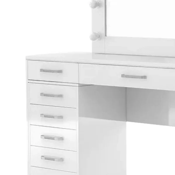 Sheila Vanity Set with Lighted Mirror, Multiple Drawers, White Wood