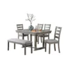BM344923 Lais 6pc Dining Table Set with Bench, 4 Ladderback Chairs, Rustic Gray